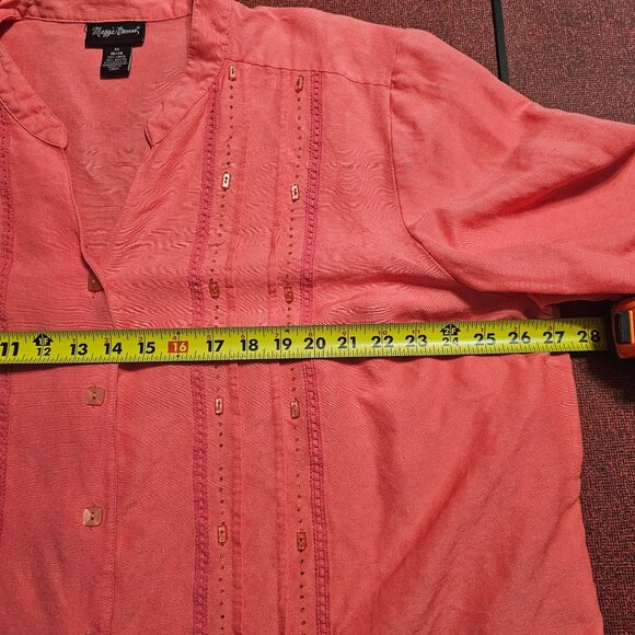 VTG Maggie Barnes Pink Linen Button-Up Shirt Sz 1X Embellished Oversized Scandi - Picture 8 of 9